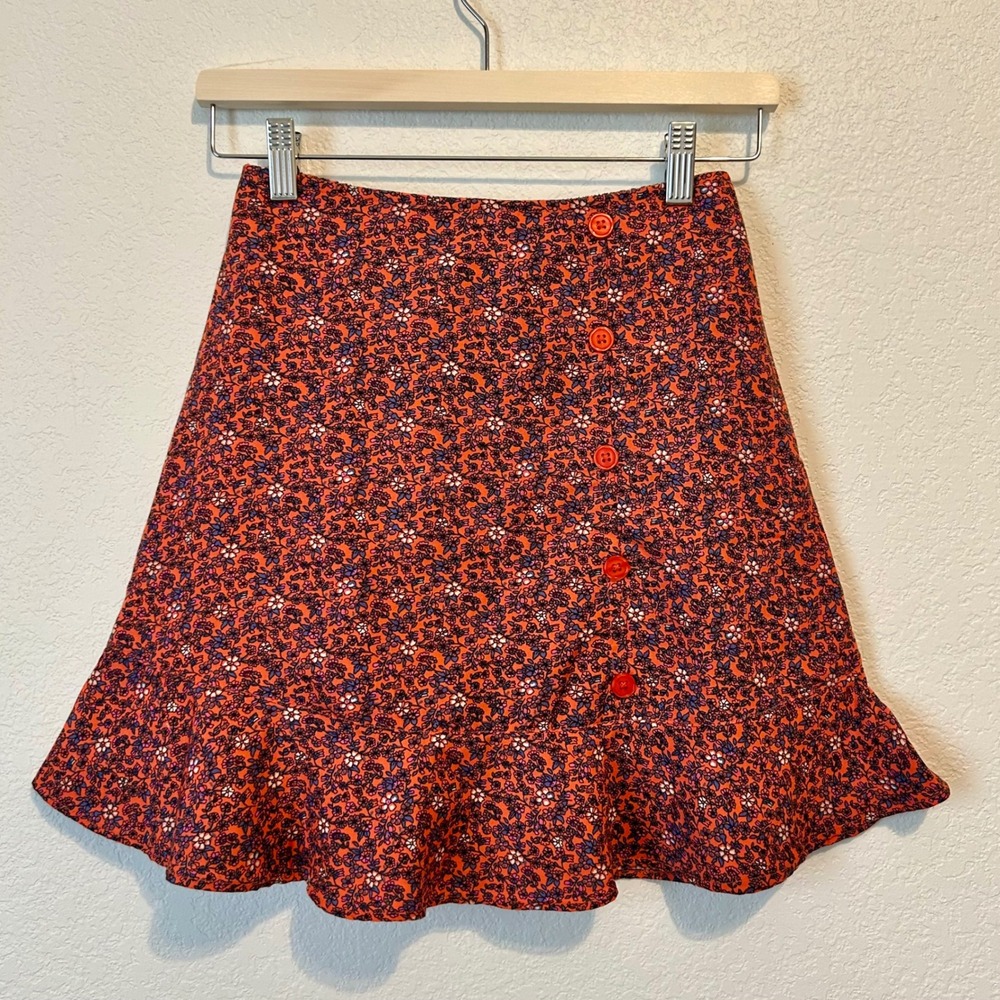 Floral Mini Skirt Women S Orange Ruffle Button Boho Cottagecore BOG Collective